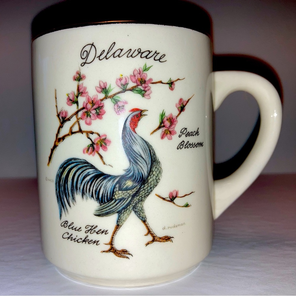 Delaware Peach Blossom Blue Hen Chicken Mug | Chicken Mug | Delaware Coffee Mug